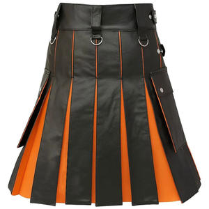 Kilt hybride en cuir noir et orange, design écossais moderne, à porter au quotidien - Product Image 3