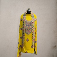 Ensemble Salwar Saree en Coton Jaune Lourd avec Broderie Ari de Cachemire pour Femme, Tenue Traditionnelle Indienne et Pakistanaise, Bordure Florale, Infroissable, pour Fête