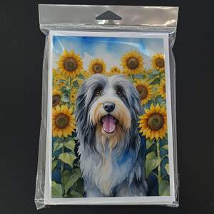 Whimsical A7 Tamaño 5x7 Collie Barbudo en girasoles Tarjetas de notas en blanco Paquete de 8 con sobres Tarjetas de felicitación - Product Image 3