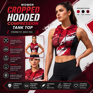 Women Cropped Hooded <b>Tank</b> <b>Top</b> Custom Printed Yoga Singlet <b>Top</b> <b>Ladies</b> Gym Wear Hooded <b>Top</b> Quick Dry Sleeveless Hood <b>Top</b> <b>Ladies</b> - Product Image 3