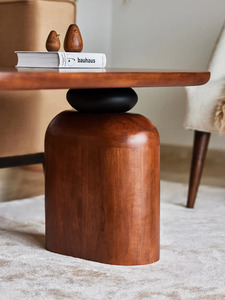 Modern Wooden Coffee <b>Table</b> Midcentury Design Handmade Living Room Furniture Oval Shape Rich <b>Brown</b> Finish - Product Image 3