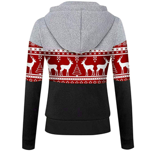 Unisex <b>Zip</b>-Up <b>Hooded</b> Sweatshirt Red Deer Pattern Winter Casual Knitted Hoodie Regular Fit Printed Design - Product Image 2