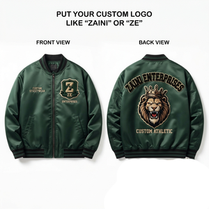 Blouson Bomber en Satin Polyester Premium 120 GSM Vert Foncé avec Col Côtelé Noir et Logo Brodé Personnalisé - Product Image 1