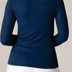 Camiseta Henley de Manga Larga con Cuello Redondo para Mujer, Color Sólido, Corte Regular, Informal, Algodón Orgánico, Ecológica, Transpirable, Manga Completa - Product Image 5