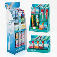 Support d'affichage en carton pliable à 3 étagères, personnalisé, écologique, pour produits de brosses à dents, sur pied, pour le sol