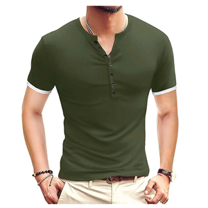 Top with Button Neck Male Tee <b>Shirt</b> Custom Men's Fashion 100% Cotton T-<b>Shirt</b> Classic <b>Waffle</b> - Product Image 1