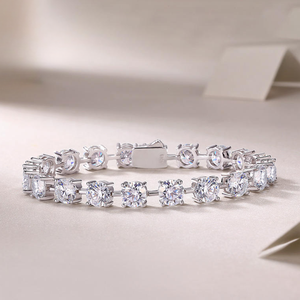 Pulsera de Eslabones con Moissanita Redonda Brillante, Plata 925, Certificación GRA, Chapada en Oro, Joyería de Lujo para Mujer, Regalo de Aniversario de Bodas - Product Image 4