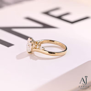 Bague de fiançailles en moissanite taille ovale en or massif 14 carats avec sertissage à griffes, alliance pour femme, cadeau d'anniversaire - Product Image 2