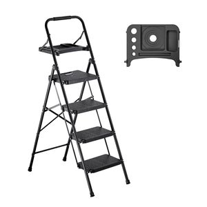 Scala Pieghevole Portatile in Acciaio a 4 Gradini con Pedana Antiscivolo, Impugnatura Confortevole, Capacità 600 Libbre, Ampio Vano Porta Attrezzi per Uso Domestico e Ufficio - Product Image 1