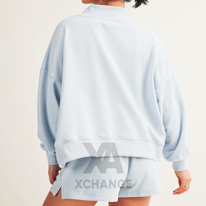 Women's Oversized <b>Light</b> Blue Crew mock neck Sweatshirt With Embroidered Salty <b>Letter</b> Design Drop-Shoulder Full Sleeve Knitted - Product Image 5