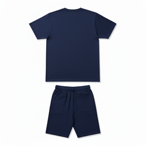 Men's Summer Solid Two-Piece <b>Set</b> Crew Neck T-Shirt Shorts Breathable Quick Dry Knitted Bamboo Fiber Front Logo Casual Wear - Product Image 4