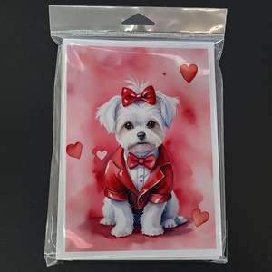 Whimsical A7 Size <b>5x7</b> Blank Note Cards Pack of 8 with <b>Envelopes</b> Maltese My Valentine Greeting Cards - Product Image 3
