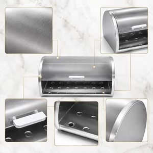 Caja de Pan de Acero Inoxidable con Tapa Abatible, Contenedor Moderno para Almacenamiento de Alimentos en la Cocina, Recipiente para Mantener el Pan Fresco - Product Image 6