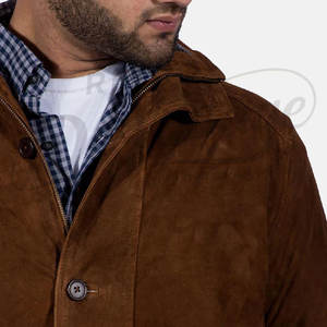 Parka en cuir suédé marron de qualité supérieure pour homme - Manteau d'hiver mi-long avec capuche et doublure chaude pour un style décontracté - Product Image 3
