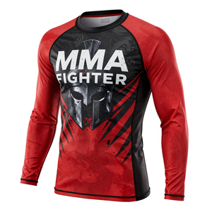 Camisetas Rash Guard de Alta Calidad en Rojo y Negro con Logotipo Personalizado por Sublimación para MMA y Fitness, Manga Larga para Adultos - Product Image 1