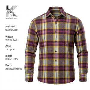 Chemise en flanelle pour homme, 100% coton, 160 GSM, tissage sergé 2/2, à carreaux, manches longues, fabricant OEM ODM, fournisseur de vêtements sur mesure en gros - Product Image 1