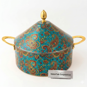 Luxury Floral Stainless Steel Casserole Hot Pot Food <b>Warmer</b> Serving Dish Insulated Double Wall Designer <b>Buffet</b> Hotpot Server Pot - Product Image 4