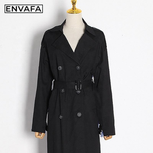 Gabardina Larga de Mujer con Doble Abotonadura, Ecológica, Novedad de Primavera, Estilo Casual con Solapa y Lazo, Rayas y Costuras, Corte Holgado - Product Image 5