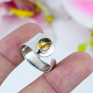 Adjustable 925 Sterling Silver <b>Ring</b> with Natural Citrine Gemstone Women's Wedding or Party Gift Oval Shape <b>Statement</b> <b>Ring</b> - Product Image 1
