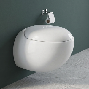 Modern Rimless Wall Hung Toilet <b>Ceramic</b> WC <b>Pan</b> Dual Flush P-Trap Concealed Tank Compatible Bathroom Set - Product Image 2