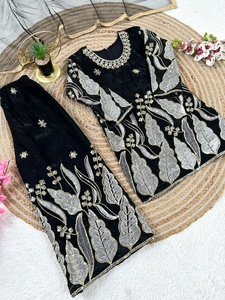 Ensemble jupe et haut traditionnel indien pakistanais noir brodé pour fille, coupe ample, pour mariage - Product Image 5