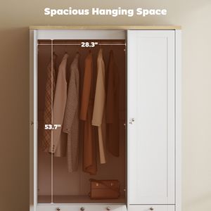 Armadio Bianco per Camera da Letto a 3 Ante con 2 Cassetti Chiudibili a Chiave, Asta Appendiabiti e Ripiani Portaoggetti, Design Salvaspazio - Product Image 5