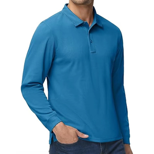 <b>Blue</b> Color Men Custom Long Sleeve <b>Polo</b> <b>Shirt</b> Soft Breathable Material Outdoor Adventure Vacation Casual Streetwear Clothing - Product Image 1