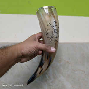 Cuerno para beber de nuevo diseño de alta calidad con logotipo grabado de anillo de latón Cuerno de buey de alta venta natural Cuerno para beber a bajo precio - Product Image 1