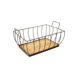 Panier de stockage de fruits en fil de fer personnalisé avec fond en bois, comptoir en fer, panier de fruits - Product Image 1
