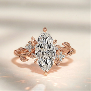 Classic Marquise Cut <b>Nature</b> <b>Inspired</b> With Side Stones Lab Diamond IGI Certified <b>Engagement</b> <b>Ring</b> 18k Rose Gold Women's Jewelry - Product Image 1