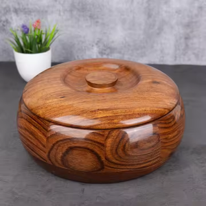Wood Carving Wooden Chapati <b>Box</b> Roti Dabba Acacia Wood Roti Storage Container <b>Brown</b> Roti Server Basket for Kitchenware - Product Image 2