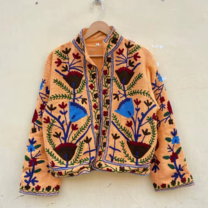 Handmade 100% Cotton Velvet Suzani Kimono Jacket | Autumn/Winter Breathable Eco-Friendly Quick Dry Anti-Wrinkle Quilted O-Neck - Product Image 1