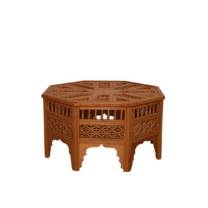 Table d'appoint octogonale artisanale de luxe en bois massif incrusté de nacre et d'os, style marocain maure - Product Image 6
