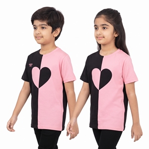 Kids Pink Purple Color Block Leisure Tops <b>Heart</b> Print Crew Neck Short Sleeve <b>T</b> <b>Shirts</b> Unisex Children Apparel Supplier Wholesale - Product Image 4