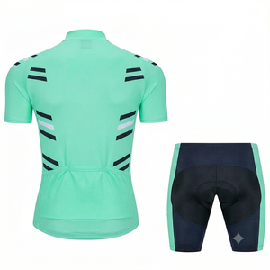 Conjunto de ciclismo personalizado color verde menta, corte ajustado para hombre y mujer, conjunto de pantalones cortos con tirantes, transpirable, de secado rápido, para ciclismo al aire libre. - Product Image 2