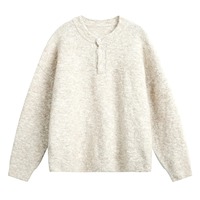 Pull à col Henley ample pour homme - Style décontracté rétro pour l'automne, confortable, épaisseur standard, respirant, en laine mérinos tricotée
