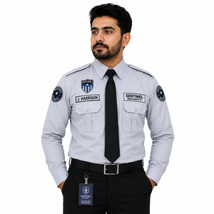 Chemise d'uniforme de sécurité personnalisée à manches longues avec épaulettes, poches poitrine, broderie de logo, marque privée, OEM - Product Image 1