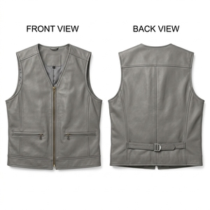 Gilet en cuir bleu marine premium pour homme, 800 GSM, multi-panneaux, style motard, sans manches, avec patch personnalisé gaufré ou débossé, coupe-vent, séchage rapide - Product Image 2