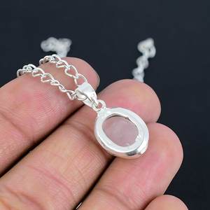 Magnifique collier pendentif en quartz rose naturel, argent sterling 925, 8x10mm, fait main, bijoux minimalistes délicats, cadeau pour elle - Product Image 4