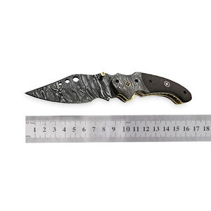 มีดพับเหล็กดามัสกัสคุณภาพสูงขายส่งที่ดีที่สุด รับผลิตตามแบบ OEM ปรับแต่งได้ สำหรับกิจกรรมกลางแจ้ง ตั้งแคมป์ ล่าสัตว์ ใบมีดตรงคู่ - Product Image 2