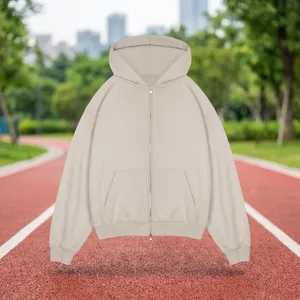 Unisex Hooded <b>Zipper</b> <b>Sweatshirt</b> Full Sleeve Solid Color Casual Wear 100% Cotton Midweight Loose Fit Autumn Season - Product Image 4
