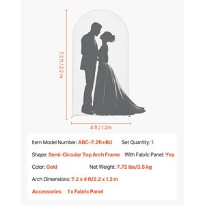 Arco Nuziale in Metallo Dorato 7.2 x 4 Piedi, Struttura Stabile, Facile da Montare, 1 Pezzo - Product Image 4