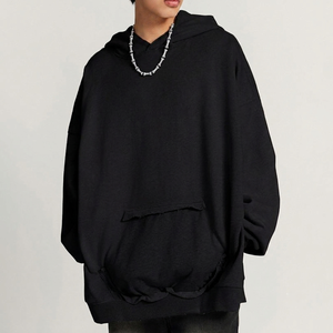 Men Boxy Oversized <b>Hoodie</b> Distressed Finish Kangaroo Pocket Cotton Blend Streetwear Casual Daily Comfort Wear - Product Image 1