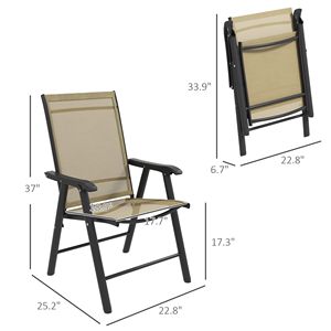 Set di 4 Sedie Pieghevoli da Esterno per Patio con Braccioli, Struttura in Metallo, Colore Marrone Misto Chiaro - Product Image 3