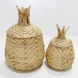 Panier de rangement décoratif en jacinthe d'eau naturelle tressée en forme d'ananas avec couvercle - Product Image 6