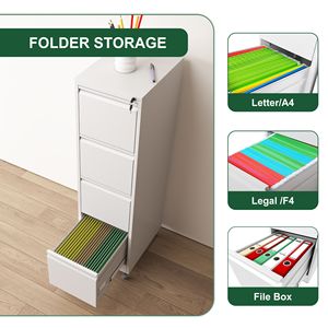 Armadio Verticale in Metallo a 4 Cassetti con Serratura, 45 cm di Profondità, Nero, per Casa e Ufficio, con Ruote - Product Image 6