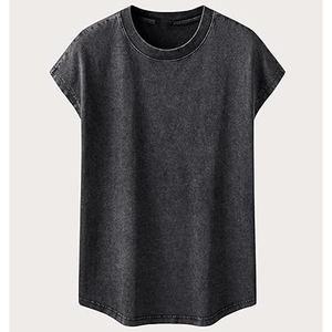 Men's Washed <b>Black</b> Sleeveless Crew Neck <b>Tank</b> <b>Top</b> Solid <b>Knitted</b> Casual Vest - Product Image 2