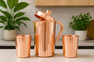 Juego de Jarra de Agua de Cobre Puro - Jarra Ayurvédica para la Salud, Diseño de Lujo a Prueba de Fugas para Bodas y Regalos, Uso Doméstico - Product Image 5
