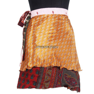 Mini-jupe portefeuille en soie indienne imprimée, style bohème hippie gypsy, rétro indien, décontractée, pour femme - Product Image 5