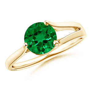 Anillo Solitario con Gema Verde Redonda para Mujer, Diseño Único con Corte en Espiga, Joyería Fina en Oro de 10K, 14K, 18K y Plata 925, 935 - Product Image 1